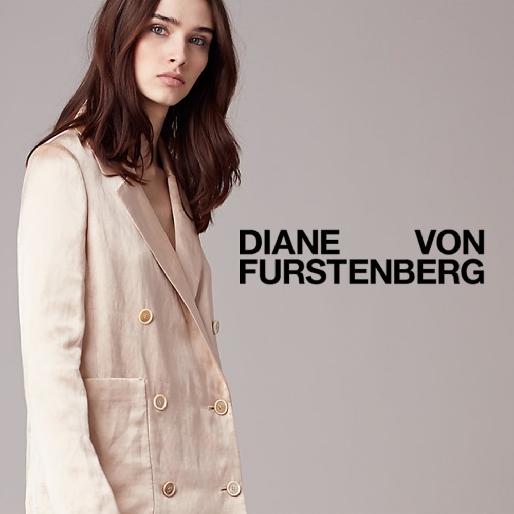 DVF Double Breasted Linen Blend Satin Blazer NWT 6